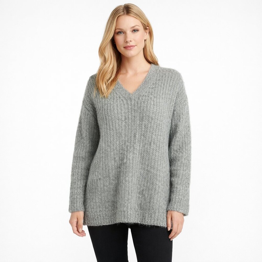 2/$30 For the REPUBLIC V-Neck Textured Pullover Sweater Gray XS #A1147